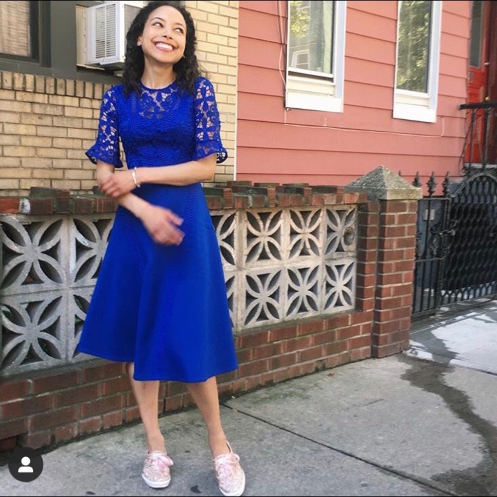 Blue Dress with Lace Detail